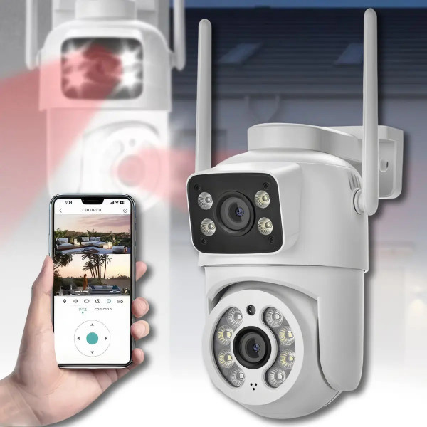 Wi-Fi камера Q13 с двумя линзами 2×3 МП, ночное видение до 40 м, поворотная