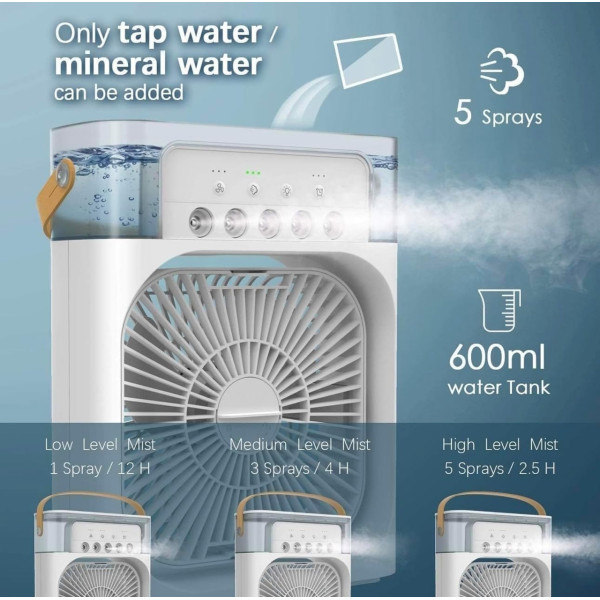 Мини кондиционер-увлажнитель AIR COOLER FAN 4-в-1, резервуар 600 мл, подсветка