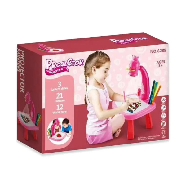 Детский столик для рисования с проектором и фломастерами 24 детали Projector painting Розовый