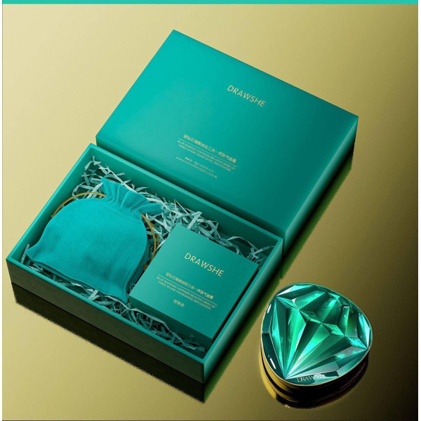 Трехцветный тональный кушон Drawshe Emerald Crystal Glow, увлажнение, сменный блок 24 г