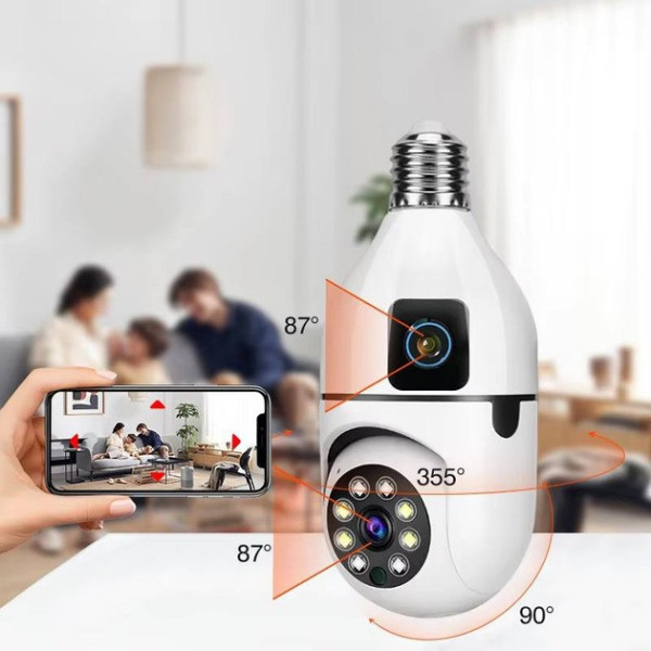 Двойная Wi-Fi камера E27 Sq02, датчик движения, ночное видение, двусторонняя связь, установка в патрон