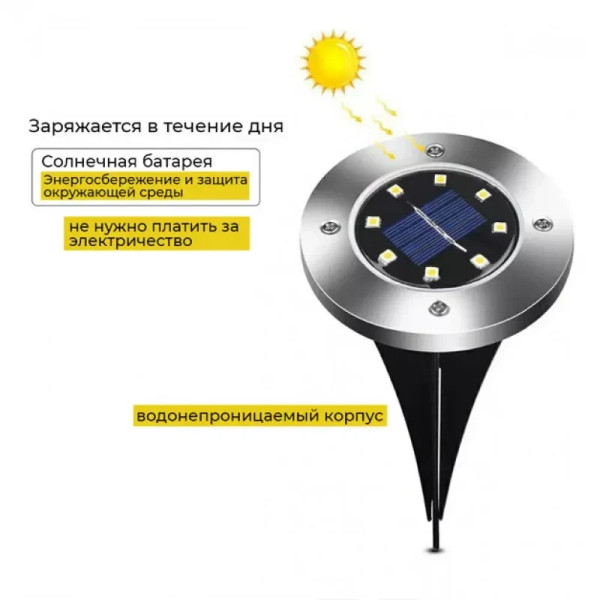 Комплект из 4-х уличных фонарей на солнечной батарее MAXI DISC LIGHT, с штыками для газона, водонепроницаемые,