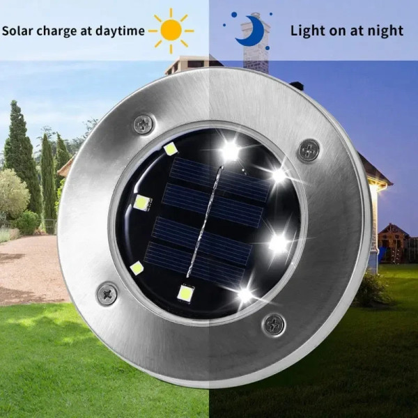 Комплект из 4-х уличных фонарей на солнечной батарее MAXI DISC LIGHT, с штыками для газона, водонепроницаемые,