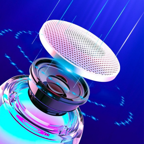 Мини Bluetooth колонка с влагозащитой и сине-фиолетовой подсветкой