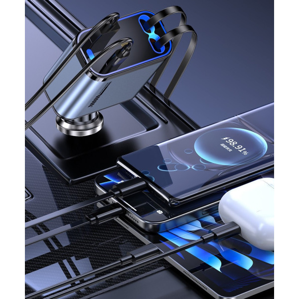 Авто зарядка «Звёздное небо» USB, Type-C, Lightning, 66 Вт, QC 3.0, PD