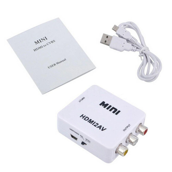 Конвертер видеосигнала HDMI в RCA (AV) 1080p, модель HDV-610, белого цвета