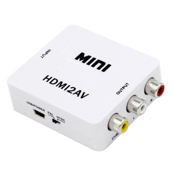 Конвертер видеосигнала HDMI в RCA (AV) 1080p, модель HDV-610, белого цвета