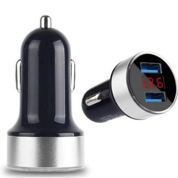 Автомобильное зарядное с двумя USB 2.0 портами и экраном HZ AG HC6, черное