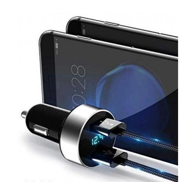 Автомобильное зарядное с двумя USB 2.0 портами и экраном HZ AG HC6, черное