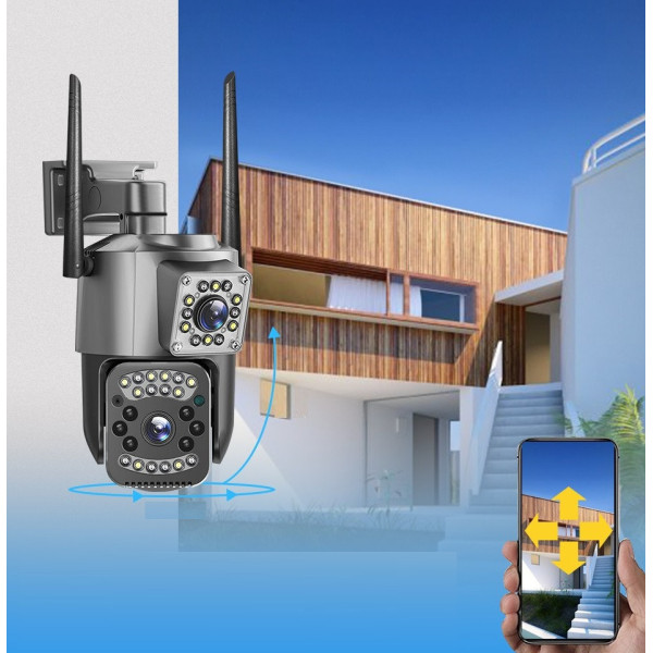 Уличная камера видеонаблюдения SC03 V380pro, 2 линзы, Wi-Fi и LAN