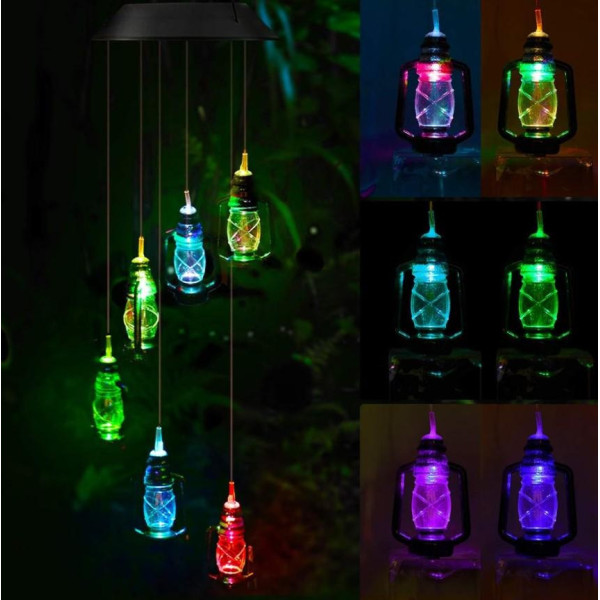 Садовая подвесная лампа Музыка ветра, 6 LED, разноцветная, солнечная батарея