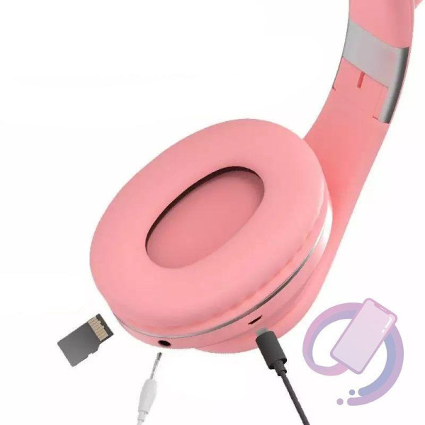 Детские наушники STN-28 PRO с Bluetooth, ушками котика и яркой подсветкой