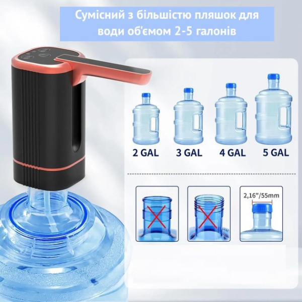 Электрический насос-диспенсер BRS, 5–19 л, аккумулятор, USB, 1200 мАч