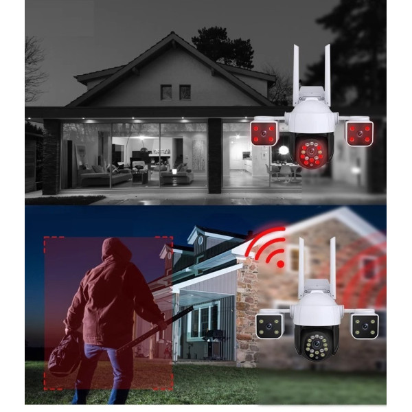 Уличная камера 4G Wi-Fi/LAN с 3 линзами и ночным видением, 2+2+2 Мп