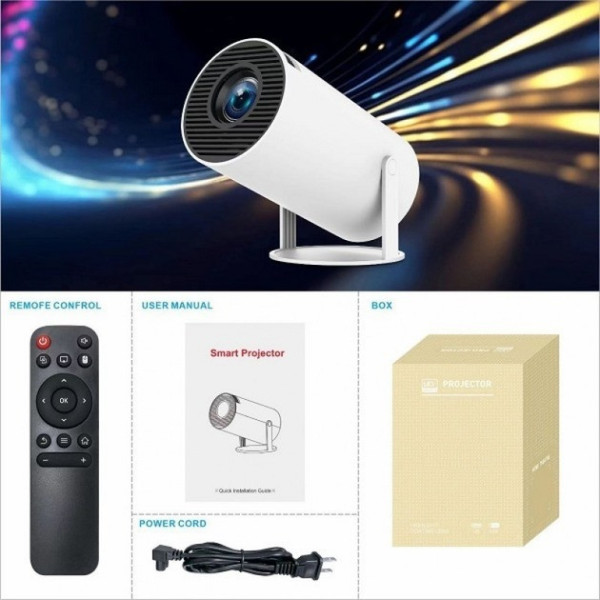 Смарт-проектор LED Android 11, Wi-Fi, Bluetooth, 100", 1080p, HDMI, USB
