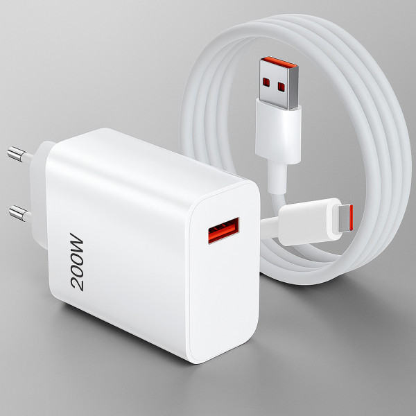 USB адаптер 200W с кабелем USB-C для универсальной зарядки