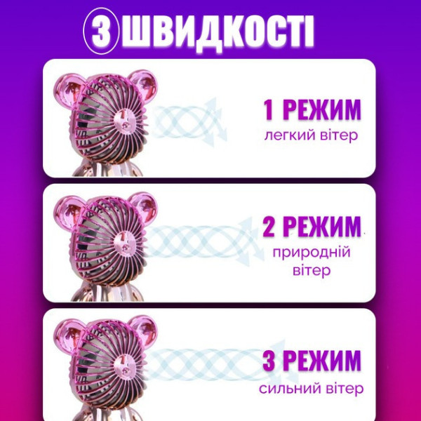 Мини-вентилятор для детей в виде медведя, USB, аккумуляторный, портативный и бесшумный 2 в 1