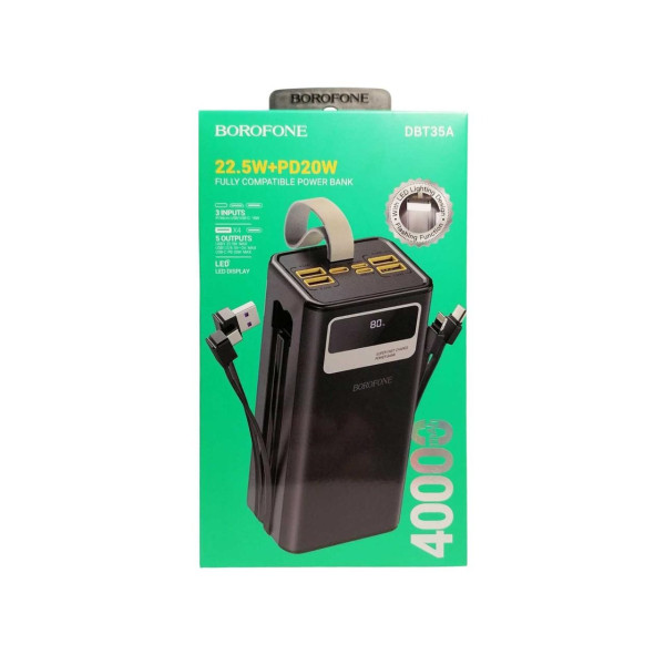 Портативный Power Bank BOROFONE 40000mAh DBT-35A, 4 USB, Type-C, Lightning, LED, быстрая зарядка