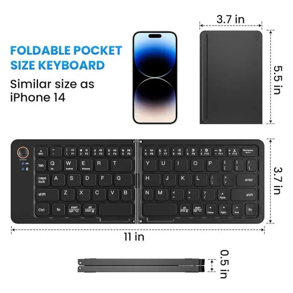 Раскладная беспроводная клавиатура B023, 67 клавиш, Eng/Pyc, 2.4G, черная, 280x92 мм