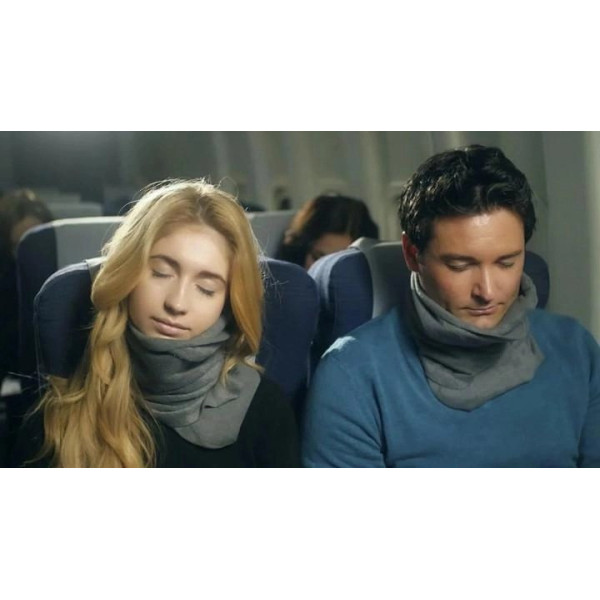 Подушка для путешествий на шею Travel Pillow, шарф-тип, серая, для комфортного сна в транспорте
