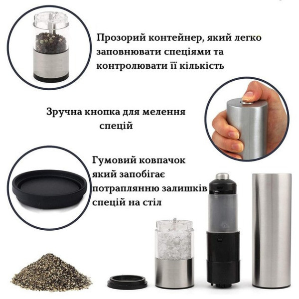 Электрическая мельница для специй MG705D, AAA батарейки, регулировка помола, бесшумная
