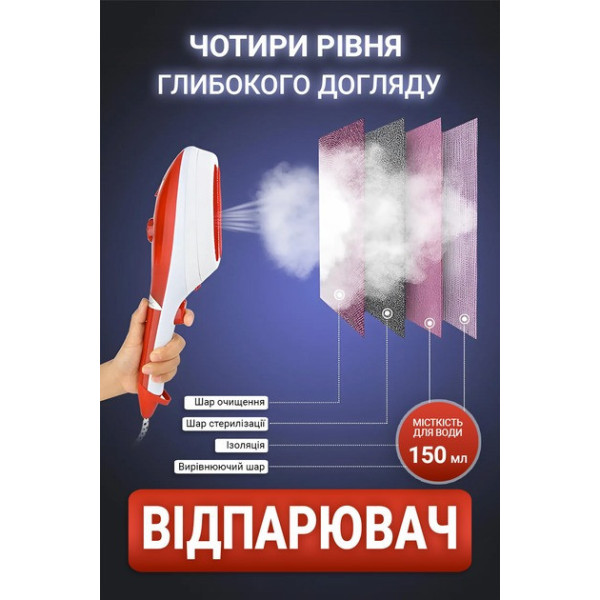 Ручной отпариватель Steam Brush 1200 Вт B6689-1325R, 3 режима, насадки и щетка