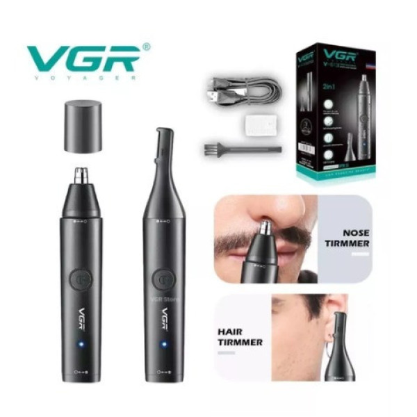 Триммер VGR V-613 2 в 1, нос/уши/окантовка, USB зарядка, влагозащита, насадка для бритья
