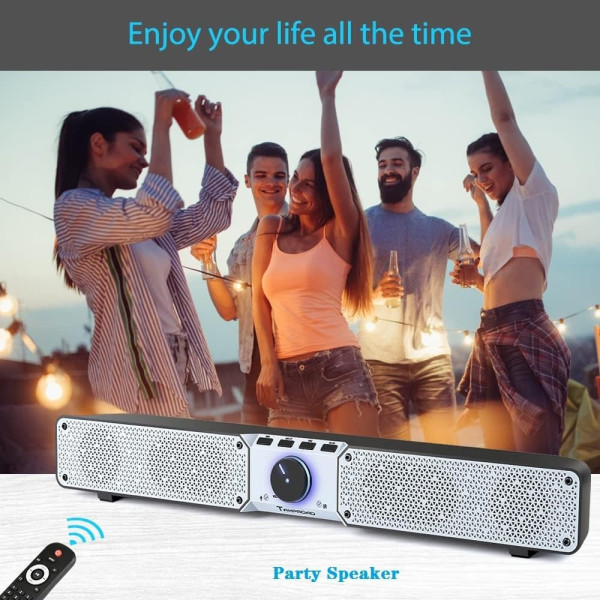 Портативная колонка SOUNDBAR Q10 белая, 2×10 Вт, басы, громкая связь, TF, USB, AUX, до 10 часов