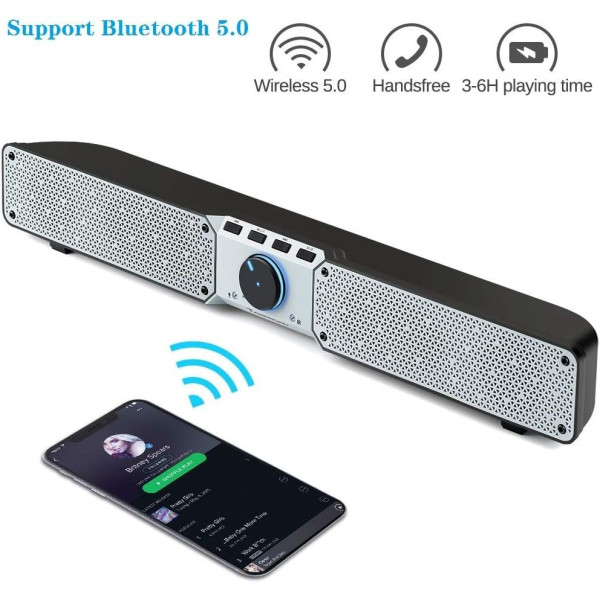 Портативная колонка SOUNDBAR Q10 белая, 2×10 Вт, басы, громкая связь, TF, USB, AUX, до 10 часов