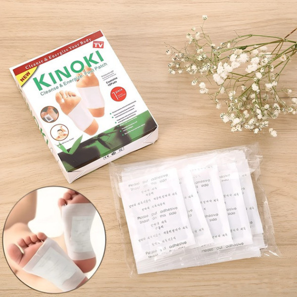 Детоксикационные пластыри для стоп Kinoki, очищение организма от токсинов и шлаков, натуральные, 10 шт
