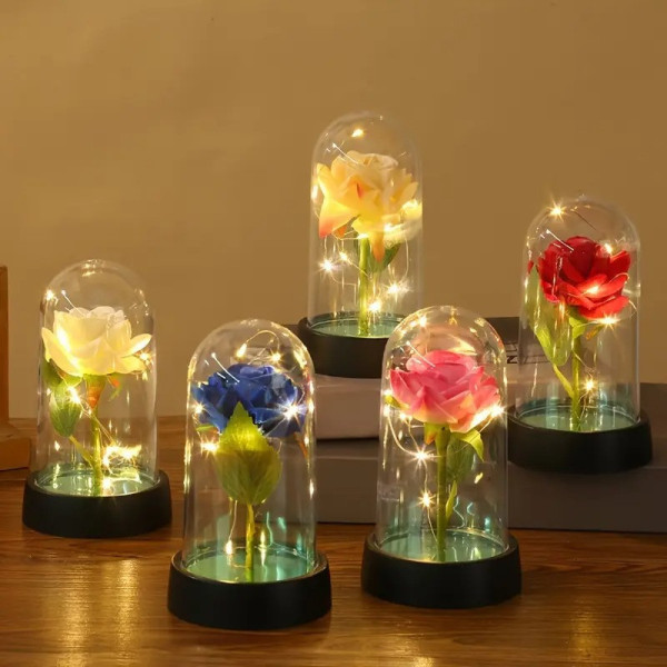 Роза в колбе с LED подсветкой Подарочная декоративная роза-ночник в стеклянной колбе