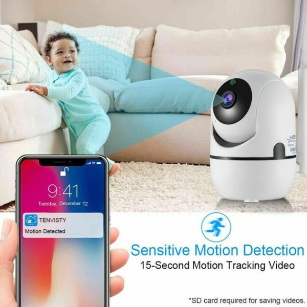 Поворотная IP камера QC011 WiFi беспроводная с микрофоном, динамиком, ночным видением и облачным хранением