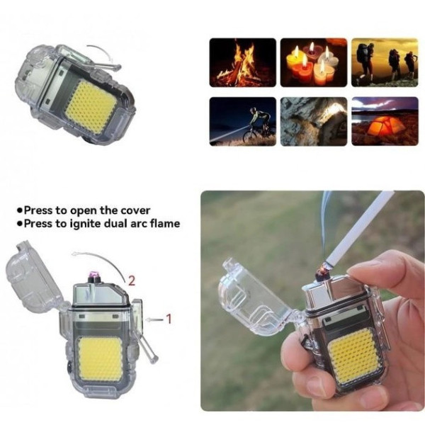 Электроимпульсная USB-зажигалка 9258 с фонариком, влагозащита, спиральная