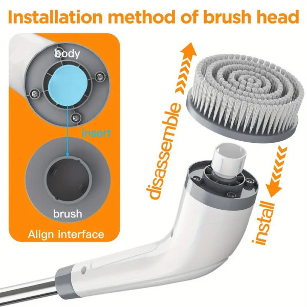 Электрощетка для уборки 50 см Cleaning Brush с 8 насадками и вращающейся головкой 360°