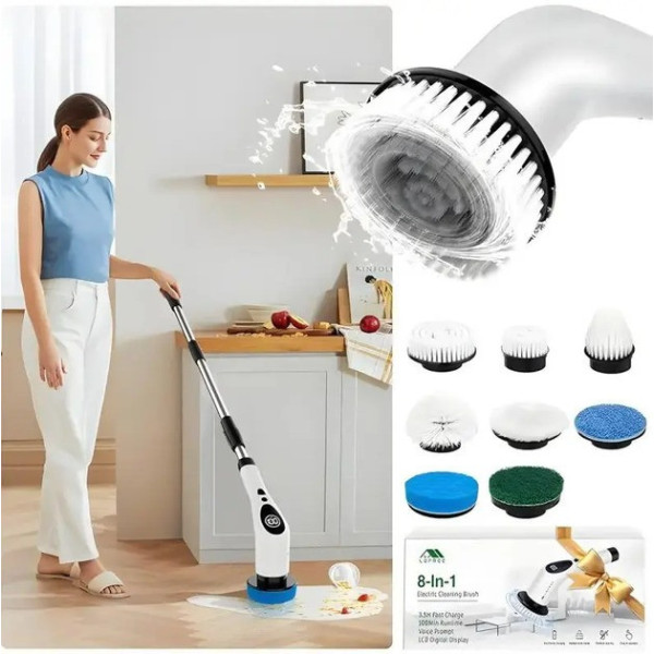 Электрощетка для уборки 50 см Cleaning Brush с 8 насадками и вращающейся головкой 360°