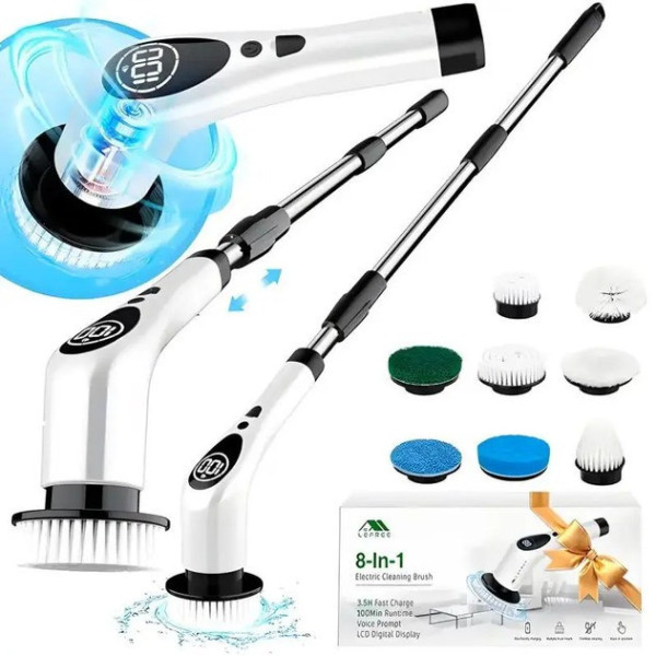 Электрощетка для уборки 50 см Cleaning Brush с 8 насадками и вращающейся головкой 360°