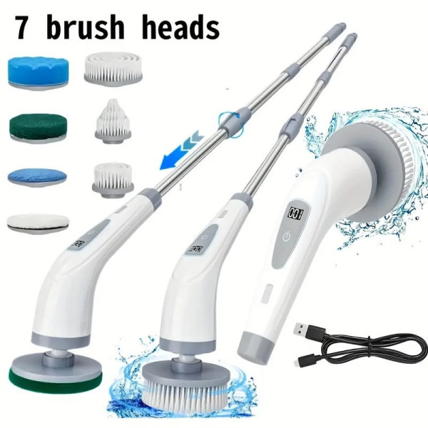 Электрощетка для уборки 50 см Cleaning Brush с 8 насадками и вращающейся головкой 360°