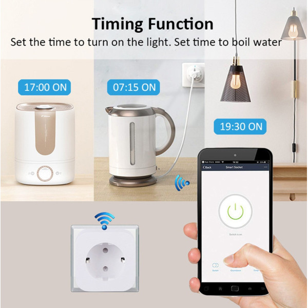 Умная Wi-Fi розетка Tuya 20А с таймером и счетчиком энергии Белый