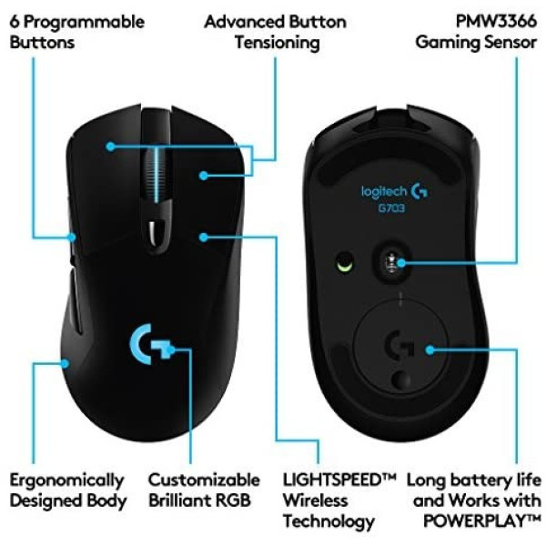 Мышь беспроводная Игровая G703 Lightspeed HERO 16K Sensor Black