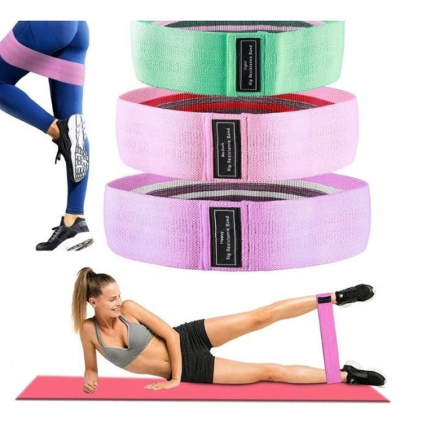 Тканевые эластичные фитнес-петли Hip Resistance Bands 3 шт + мешочек для пилатеса, набор гибких резинок для фи