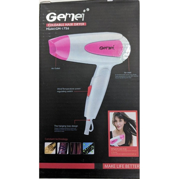 Фен дорожный Gemei GM-1756 Pink
