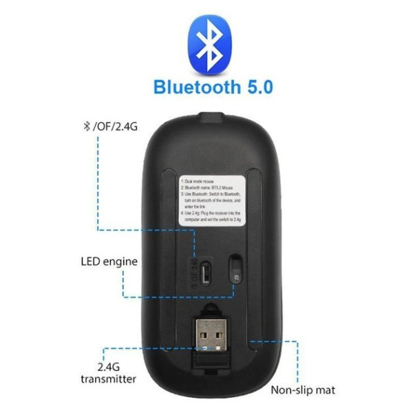 Беспроводная компьютерная мышь с аккумулятором, Bluetooth и 2.4GHz