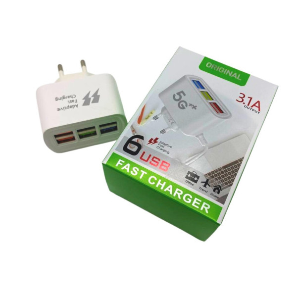 Зарядное устройство для телефона с 6 USB портами, FAST CHARGER 3.1А 5G