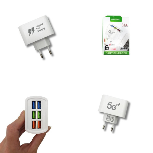 Зарядное устройство для телефона с 6 USB портами, FAST CHARGER 3.1А 5G