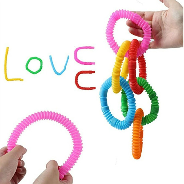 Набор антистрессовых сенсорных игрушек S Fidget Pop Tube, 12 пластиковых эластичных труб