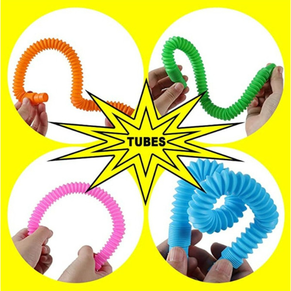 Набор антистрессовых сенсорных игрушек S Fidget Pop Tube, 12 пластиковых эластичных труб