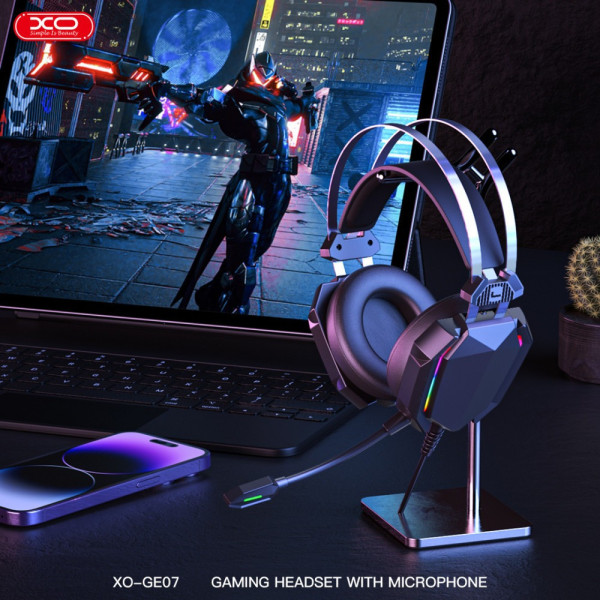 Проводные полноразмерные игровые наушники гарнитура XO GE-07 Black AUX USB