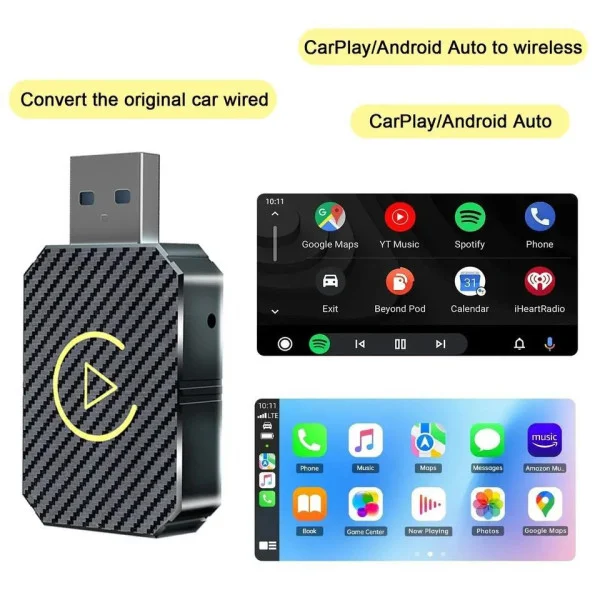 Адаптер для авто CarPlay и Android Auto беспроводной, USB Type-C, Bluetooth/Wi-Fi, голосовое управление