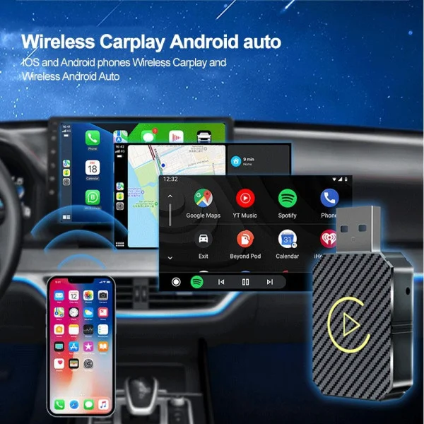 Адаптер для авто CarPlay и Android Auto беспроводной, USB Type-C, Bluetooth/Wi-Fi, голосовое управление