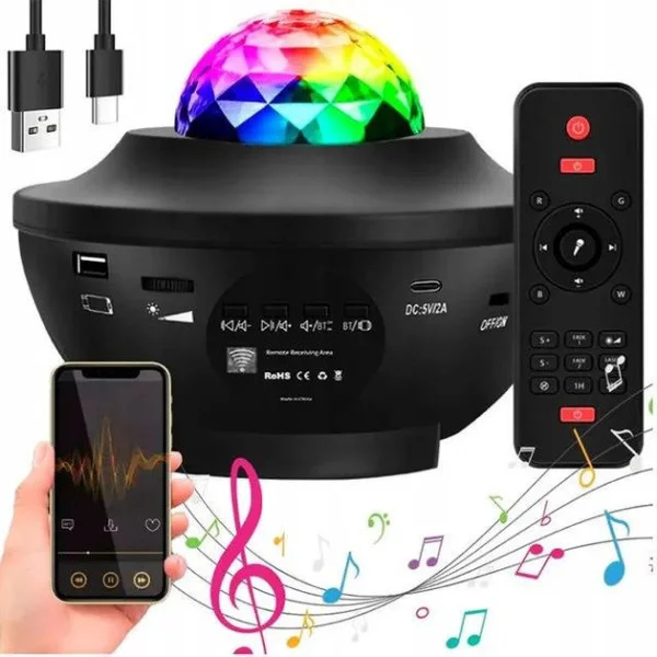 Лазерный проектор-ночник с имитацией звездного неба, Bluetooth, пульт ДУ, ночник для детей и взрослых
